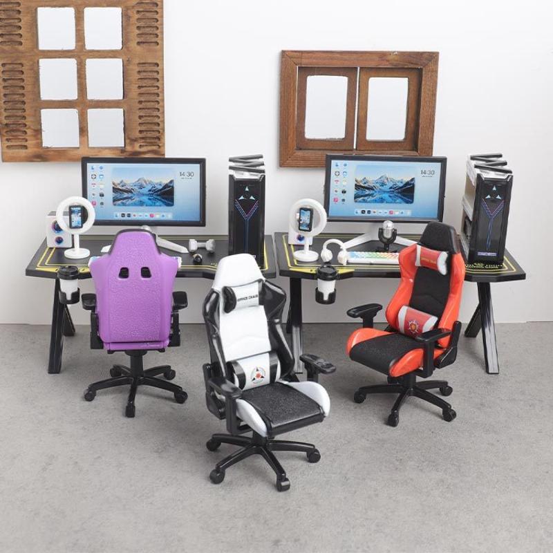 Gaming Accessories Monitor - 1/12 Puppenhaus Miniatur-Gaming-Schreibtisch-Stuhl-Set mit Simuliertem Computermonitor-Modell