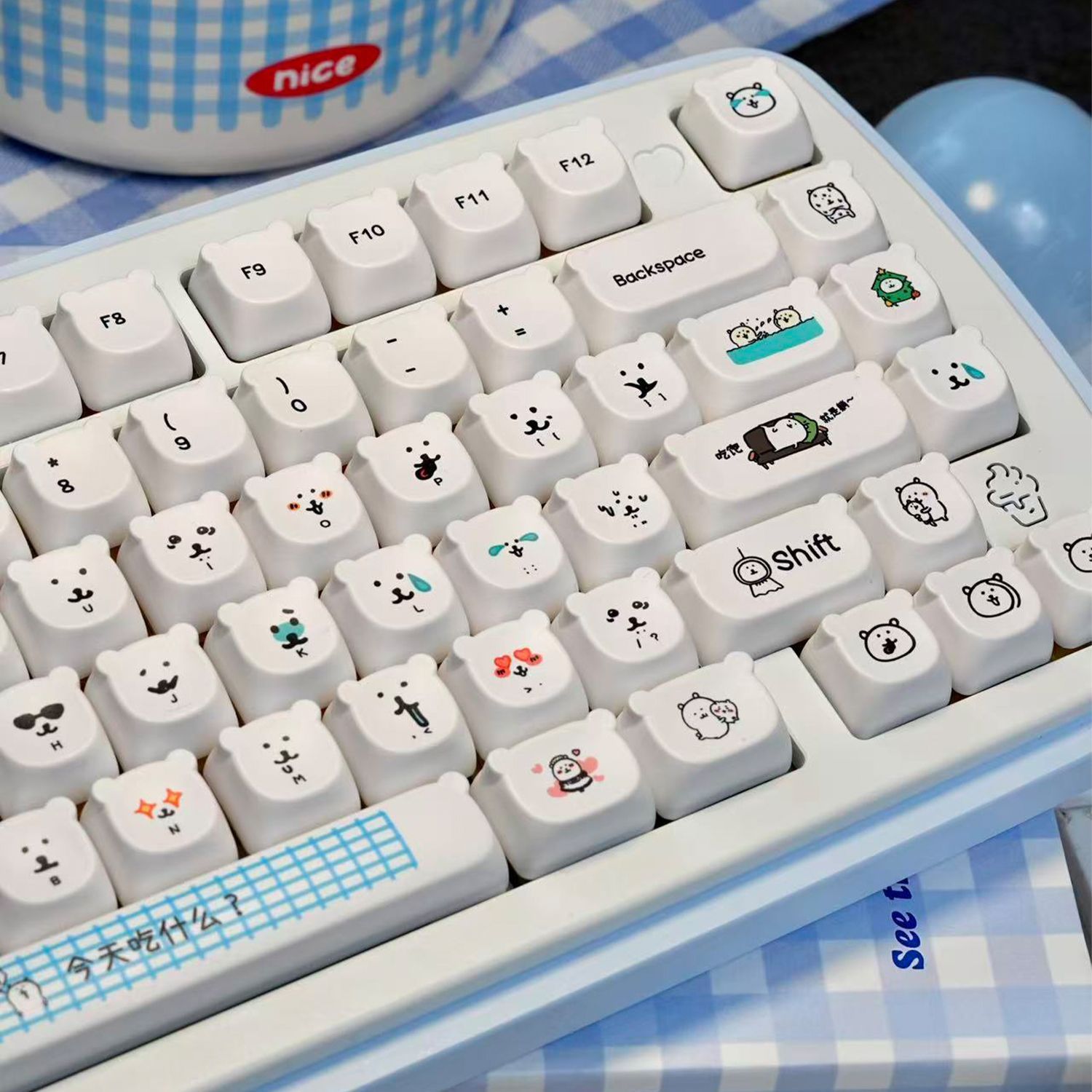 Gaming Accessories Kawaii - Kawaii Cartoon Joke Bear PBT-Tastenkappen in
