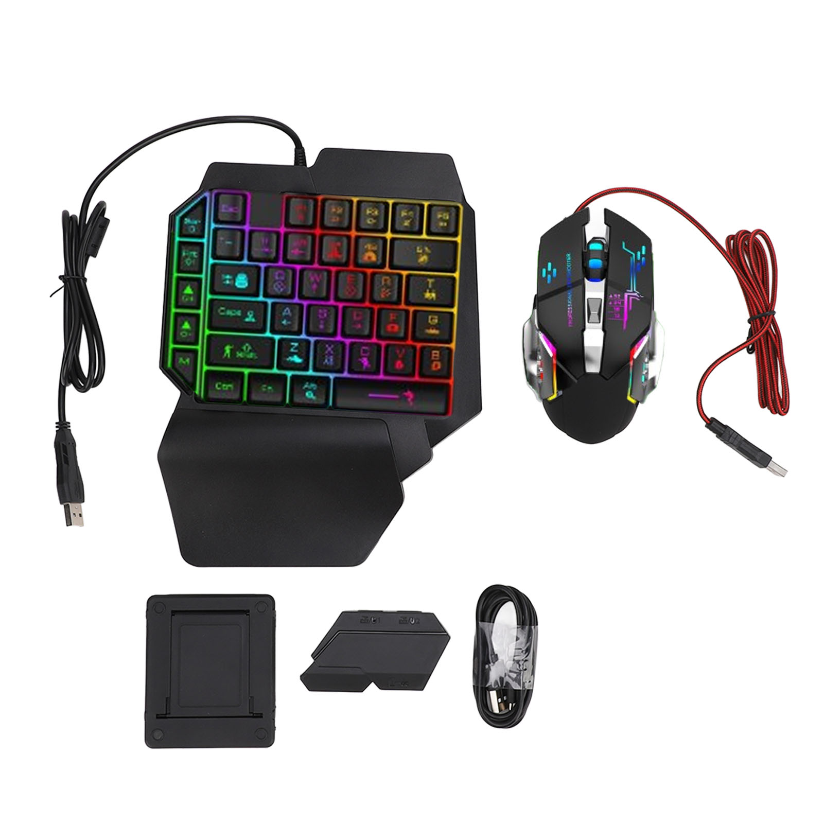 Gaming Hand Accessories - Tastatur-Maus-Konverter-Set, reaktionsschnelle Einhand-Tastatur-Maus-Kombination, 5 V, 2